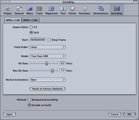 DVDSP Encoding Preferences